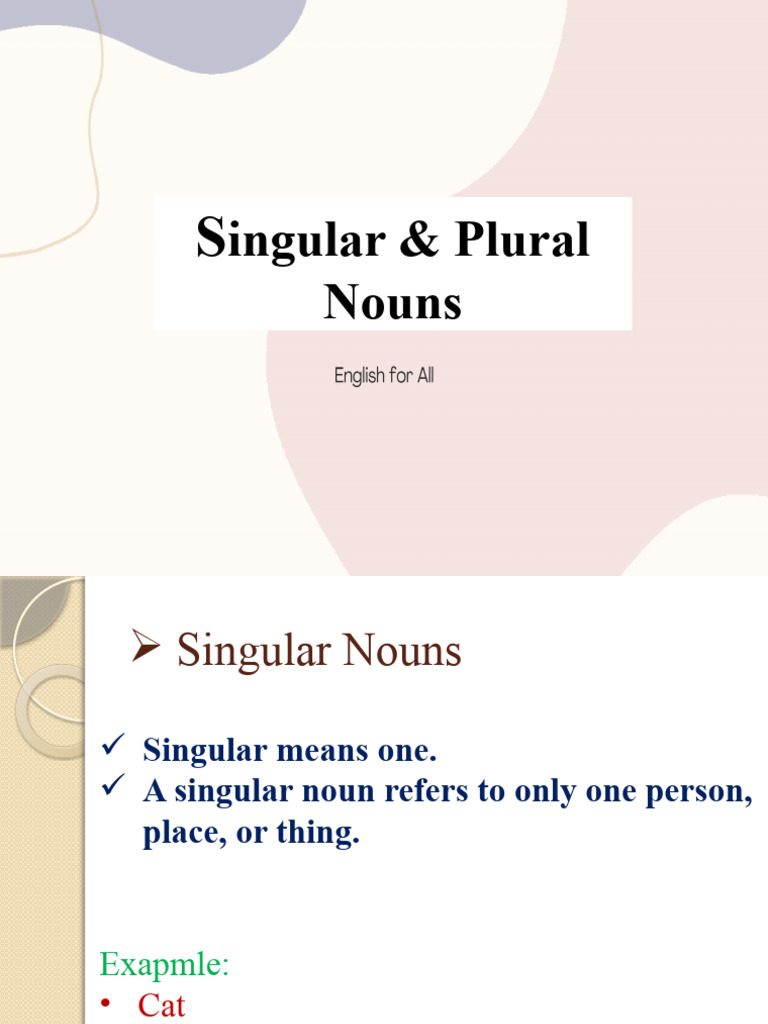 Singular & Plural Nouns PDF Grammatical Number Plural