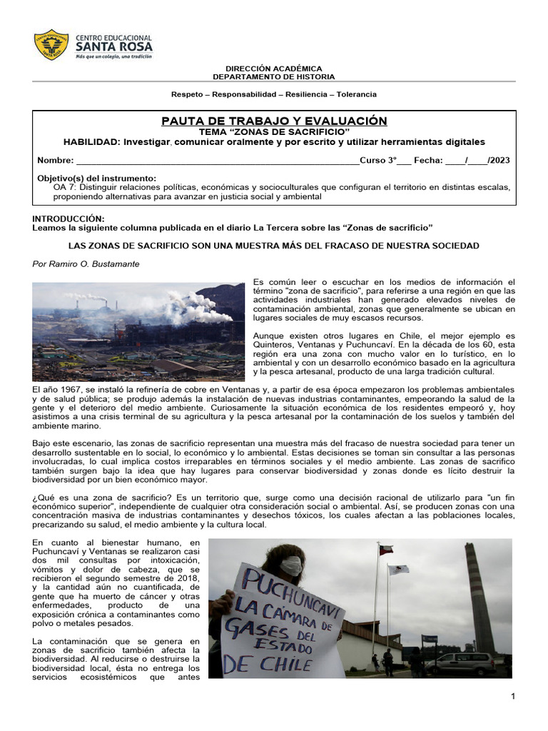 Zonas de Sacrificio en Chile: Análisis | PDF | Contaminación ...