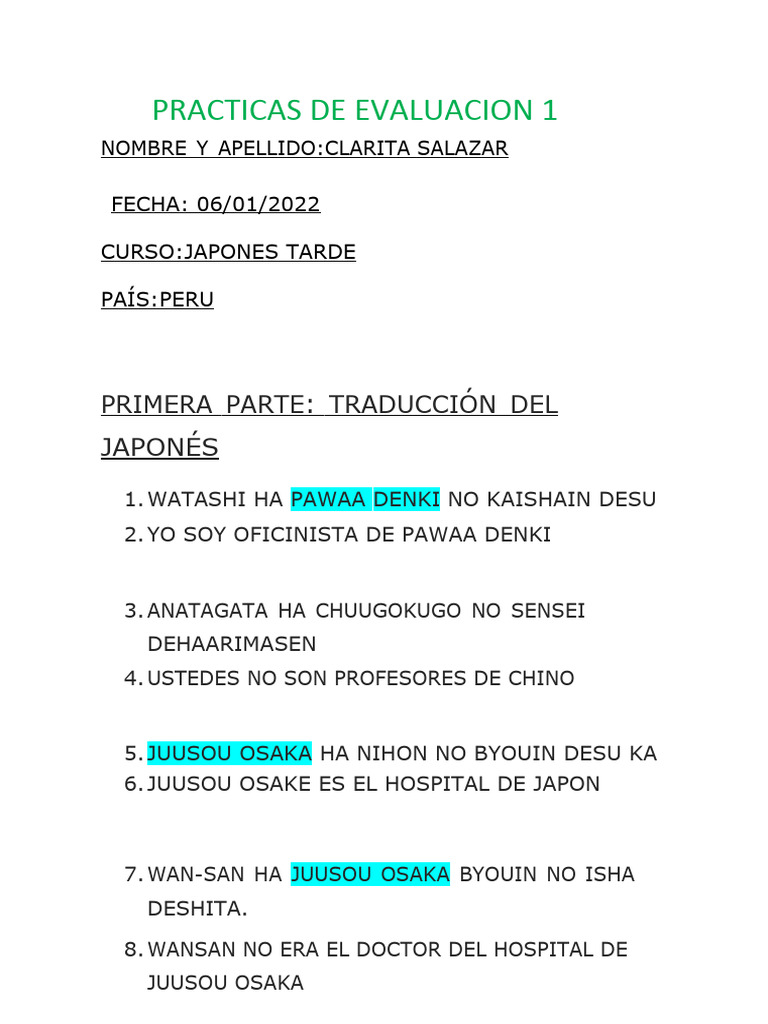 Prácticas de Evaluación en Japonés | PDF | Relaciones personales