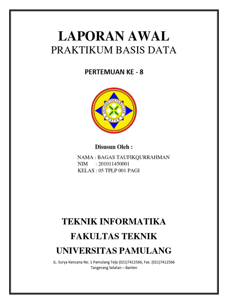 Laporan Praktikum Basis Data P8 | PDF | Metode & Bahan Ajar
