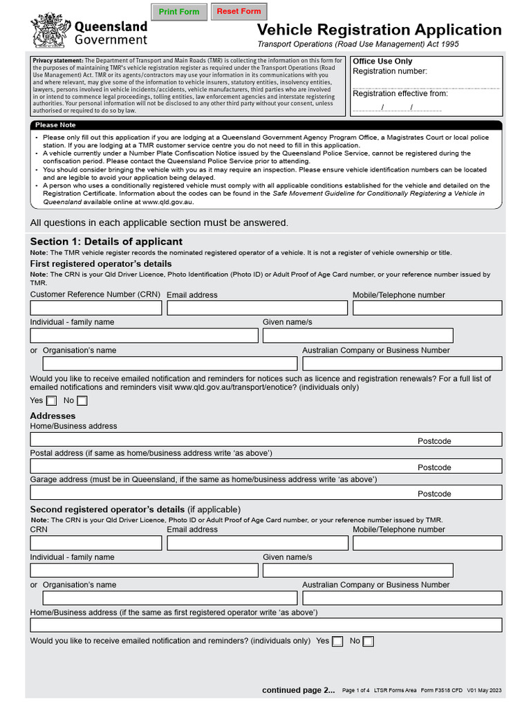 Queensland Vehicle Registration Form F3518 | PDF