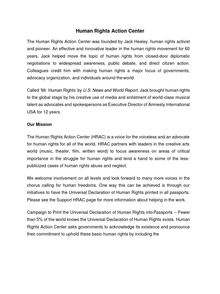 Human Rights Action Center Overview | PDF | Human Rights | Government ...