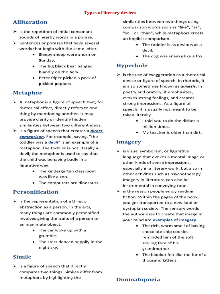 20 Literary Devices Explained | PDF | Irony | Metaphor