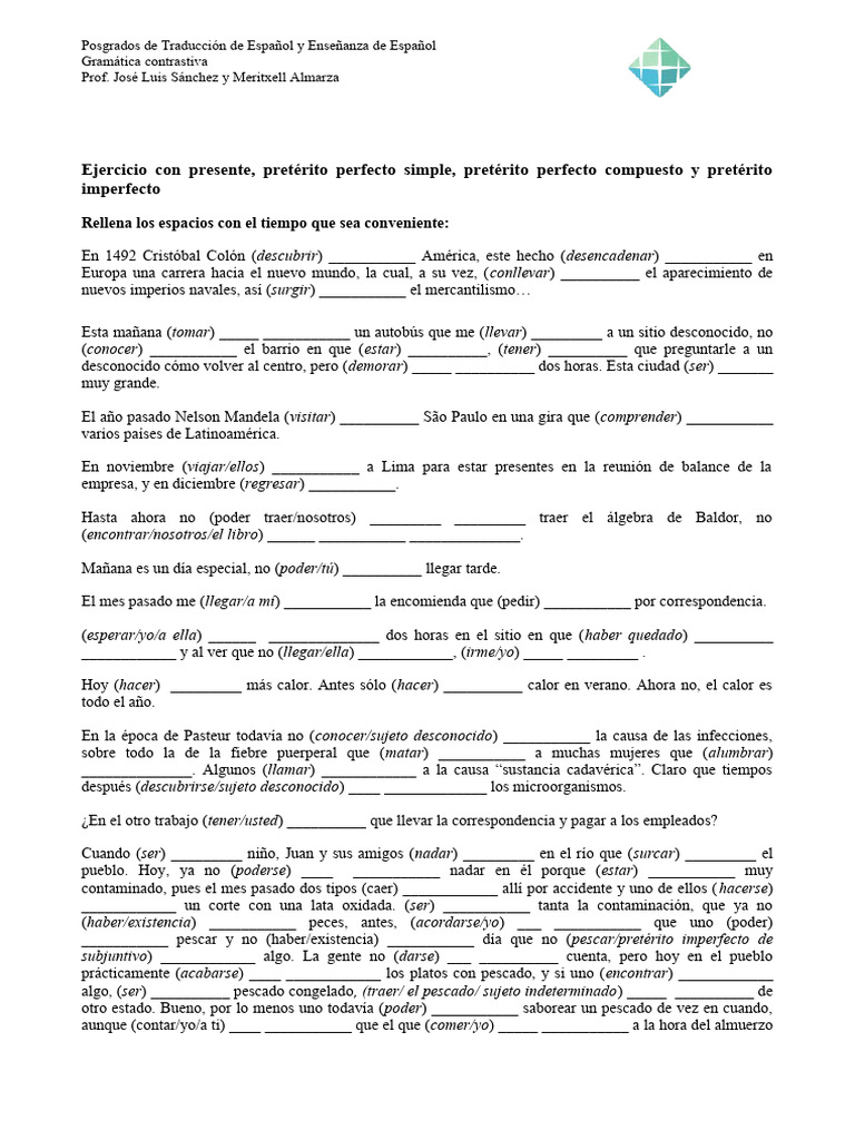 Ejercicios de Pretérito en Portugués | PDF | Artes del Lenguaje y ...