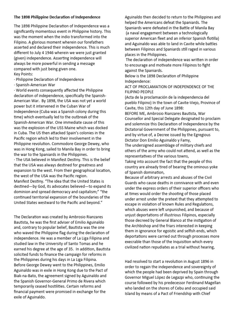 1898 Philippine Independence Declaration | PDF | Philippines
