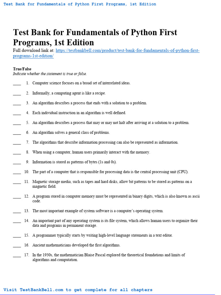 Test Bank For Fundamentals of Python First Programs 1st Edition | PDF