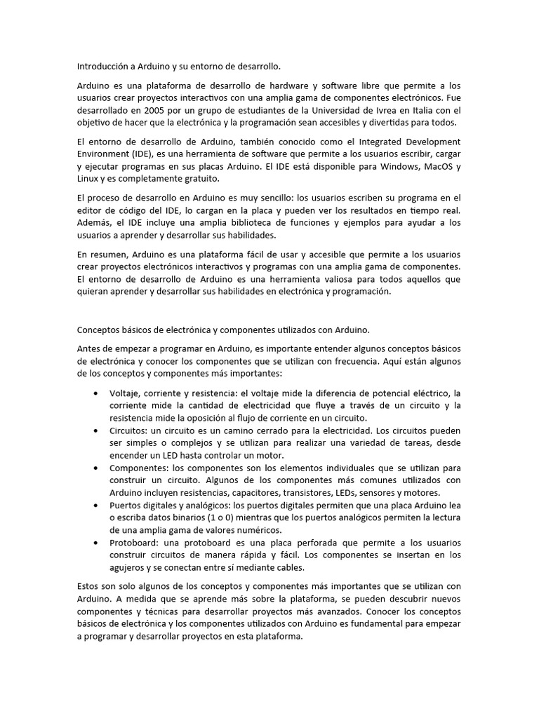 Introducción al entorno Arduino IDE | PDF | Arduino | Entorno de ...
