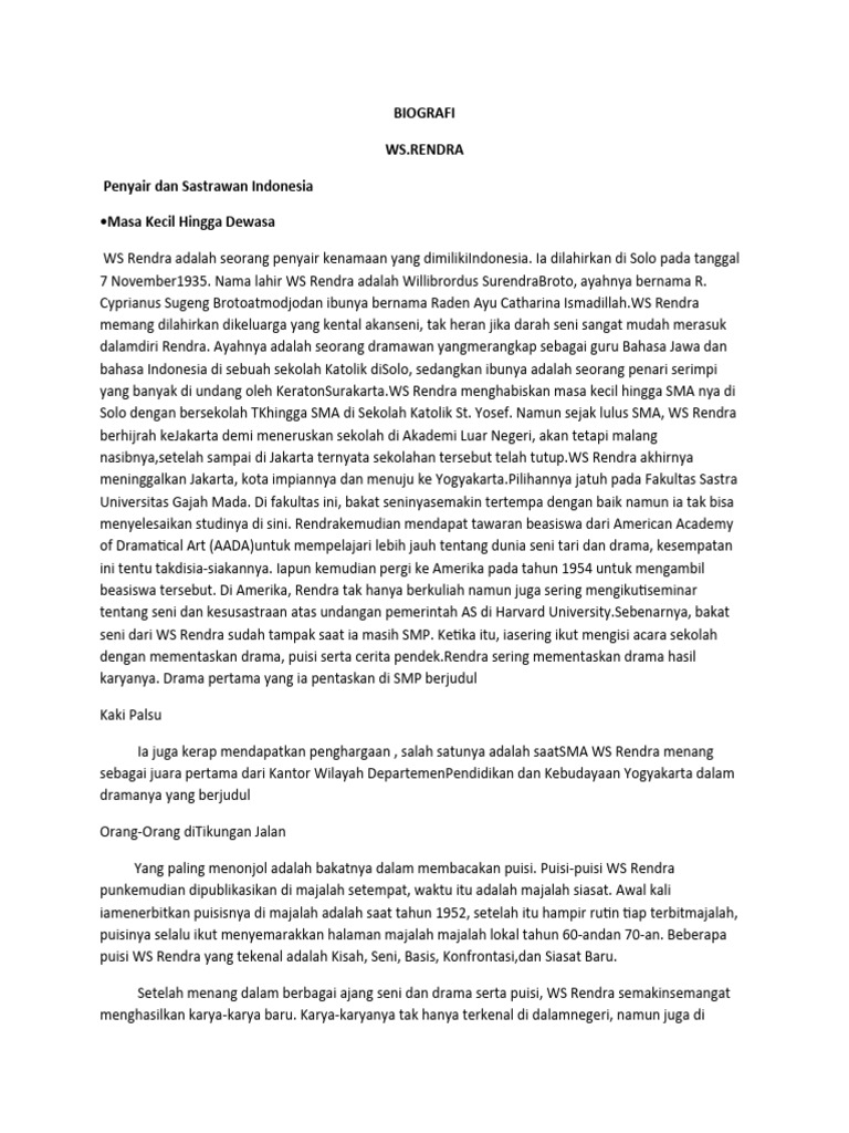BIOGRAFI Ws - Rendra (Bahasa Indonesia) | PDF | Seni