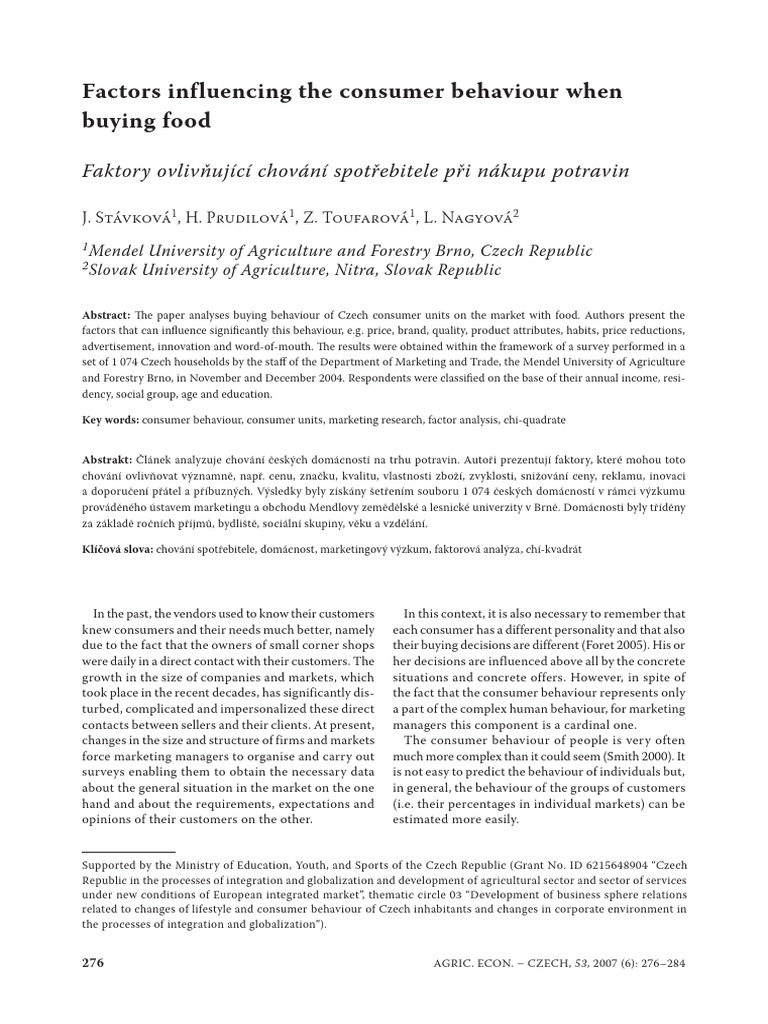 Factors Influencing The Consumer Behaviour When Buying Food | PDF ...