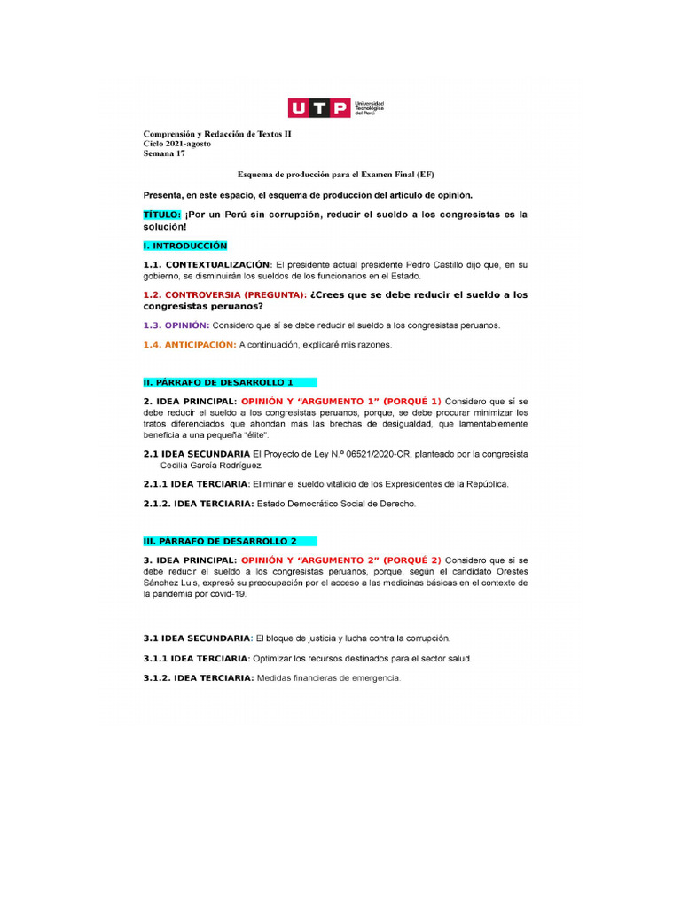 Esquema de Articulo de Opinion Semana 7 | PDF