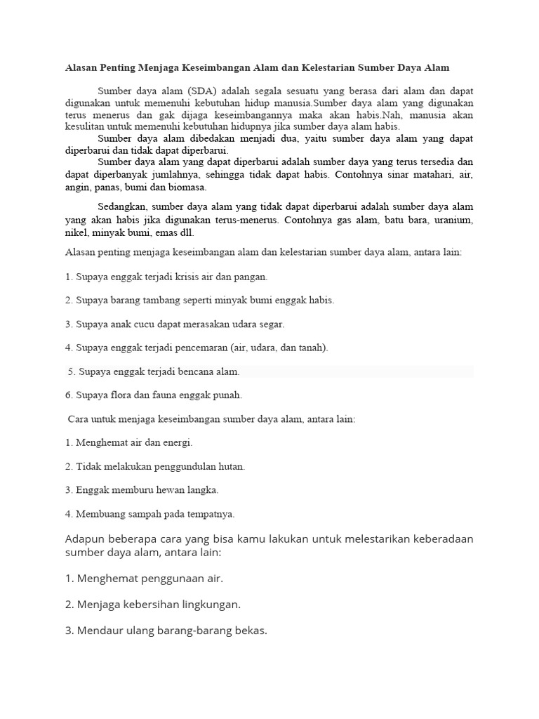 Alasan Penting Menjaga Keseimbangan Alam Dan Kelestarian Sumber Daya ...