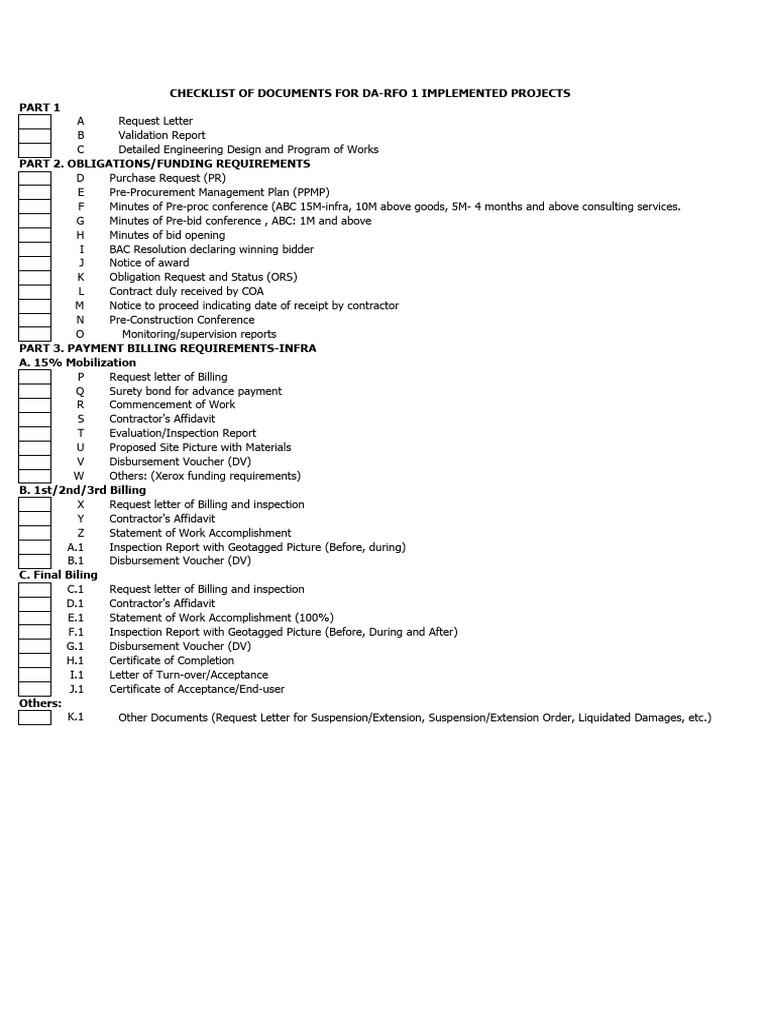 DPWH Dots Checklist for Projects | PDF | Payments | Business