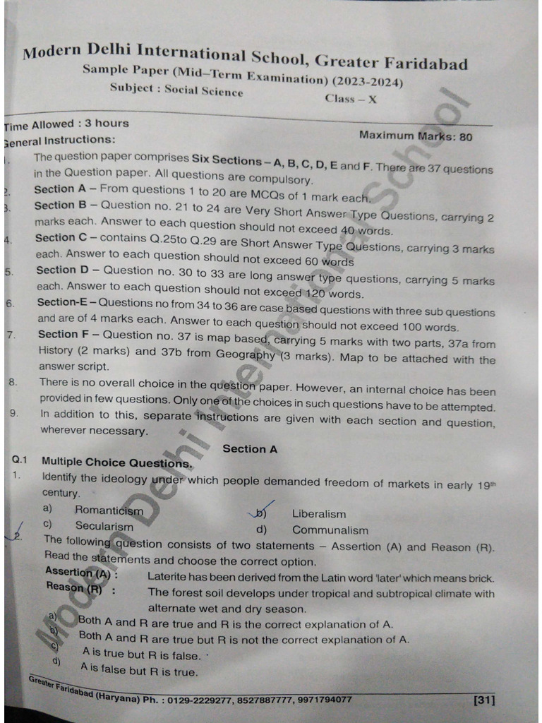 His Civ Sample Paper Answer Key | PDF