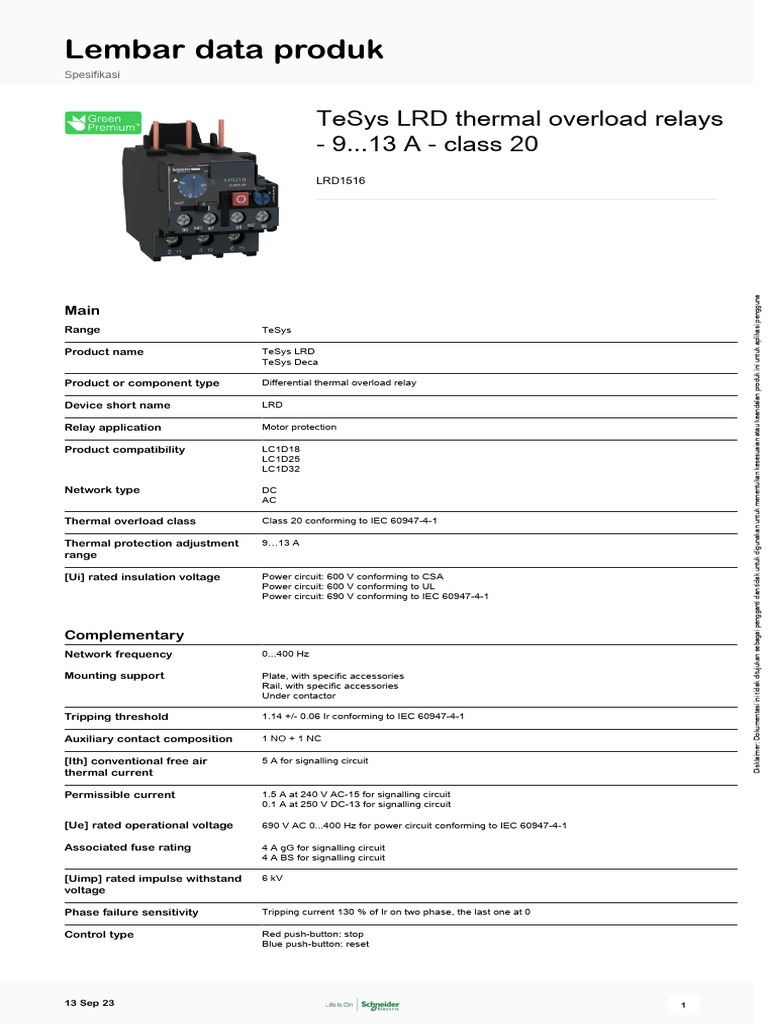 TeSys Deca Overload Relays - LRD1516 | PDF | Relay | Alternating Current