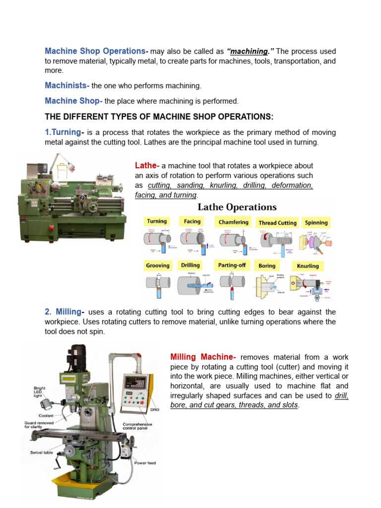 Overview of Machine Shop Operations | PDF | Machining | Grinding ...