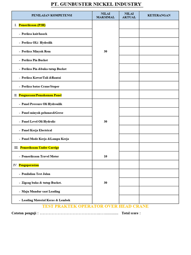 Test Praktek Operator Over Head Crane Pdf