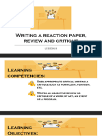 Lesson 8 (Writing A Reaction Paper, Eview and Critique)