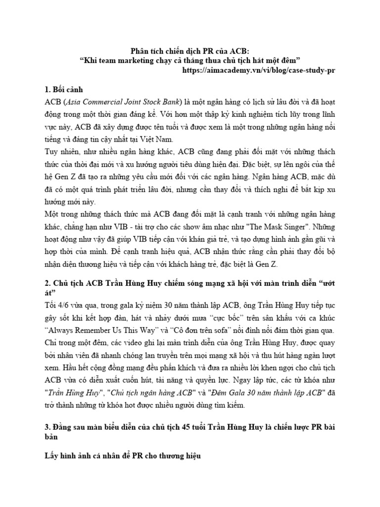 Phân tích chiến dịch PR của ACB - Sample 3 | PDF