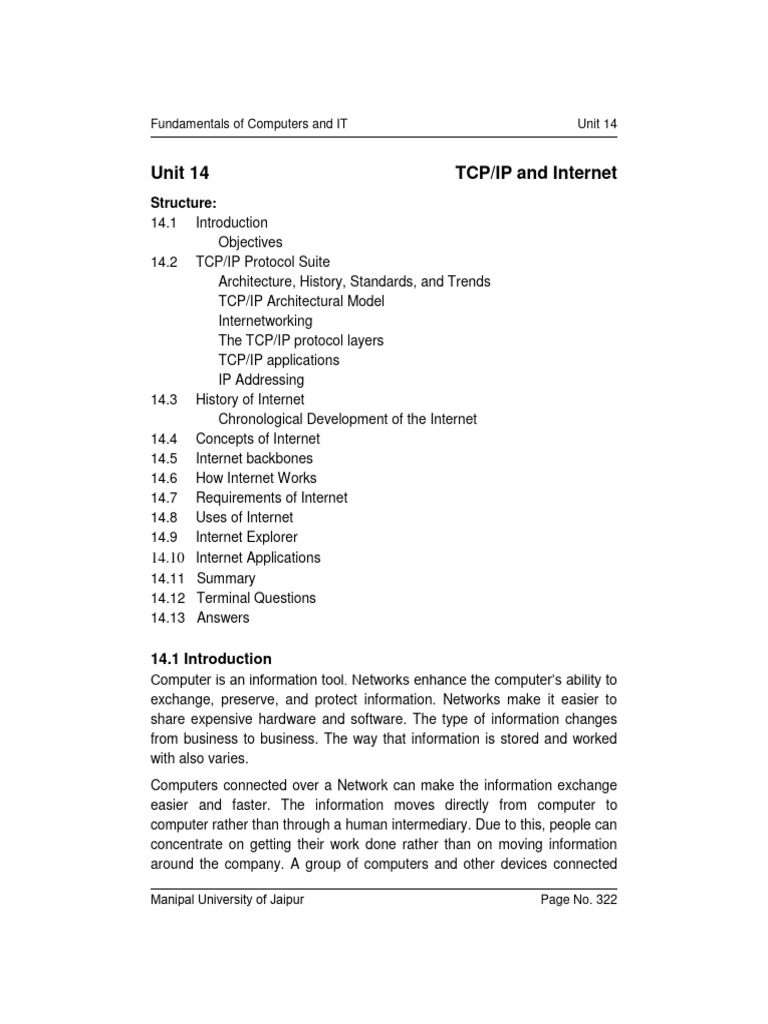 Dca6101 unit 14 tcpip and internet pdf internet protocol suite