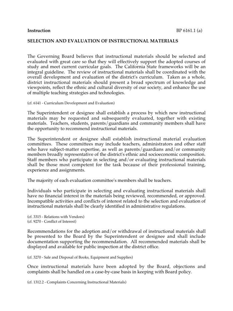 Instruction Selection and Evaluation of Instructional Materials | PDF ...