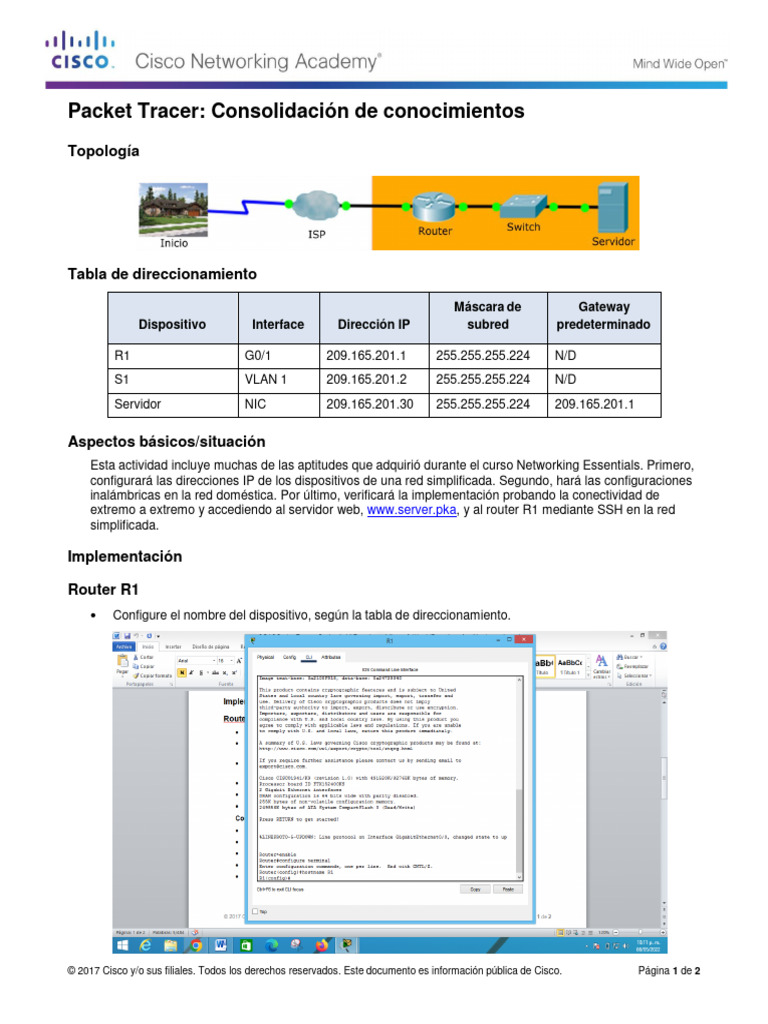 Configuración de Red en Packet Tracer | PDF | Dirección IP | Enrutador ...
