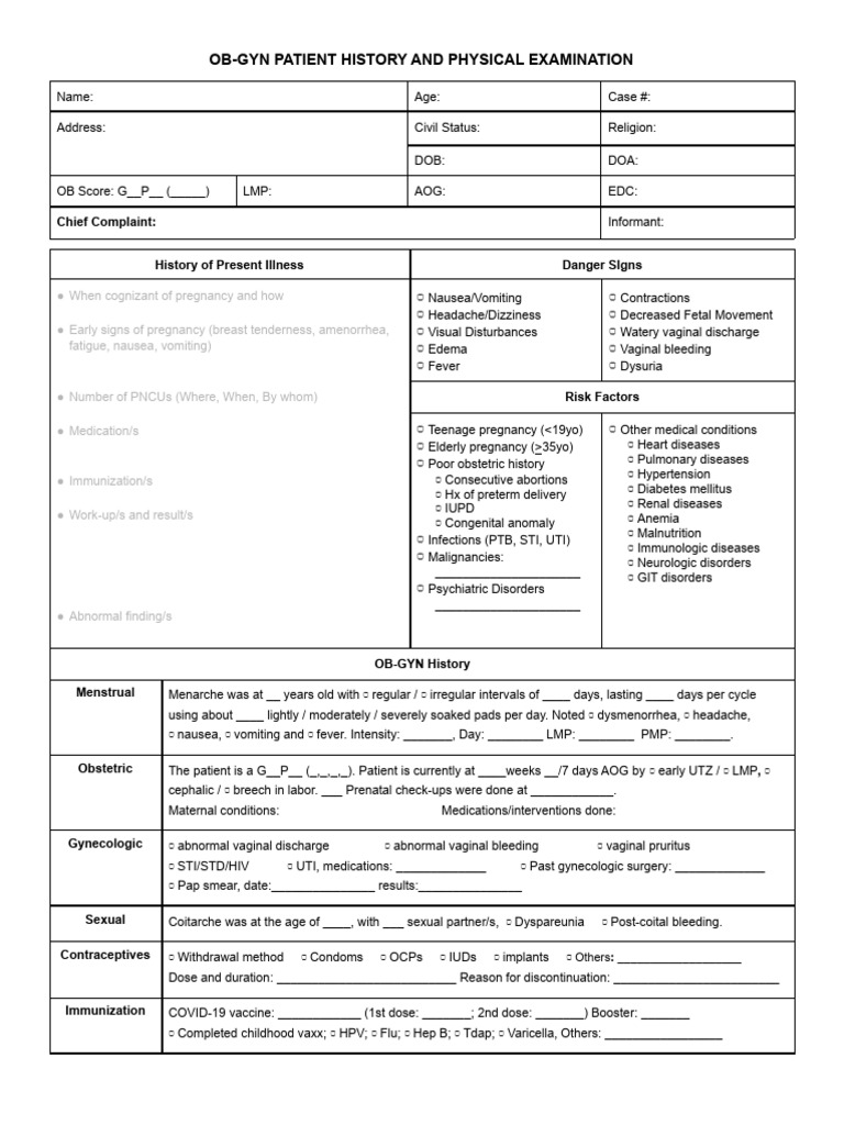 OB-GYN Patient History Template | PDF | Pregnancy | Nausea
