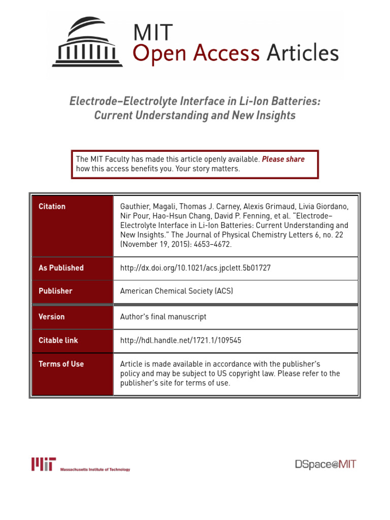ElectrodeElectrolyte Interface in LiIon Batteries PDF Lithium Ion