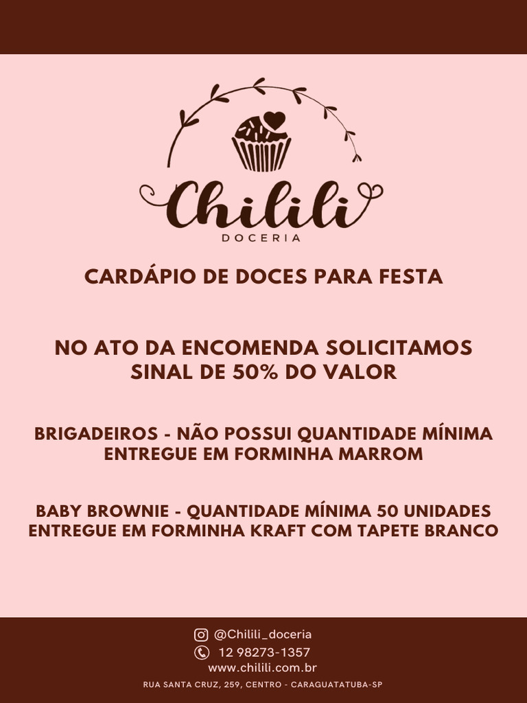Cardápio da Chilili Doceria Caraguatatuba | PDF | Gastronomia, comida e ...