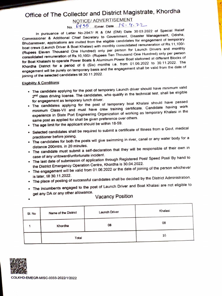 16 Launch Driver Boat Khalasi Posts Advt Details Collector Office