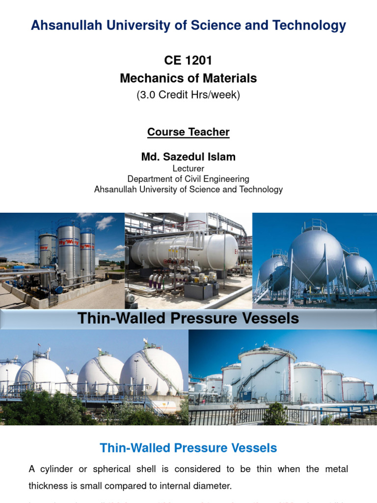 Thin Walled Pressure Vessels (Civil Engg. For AUST EEE 1/1) | PDF ...