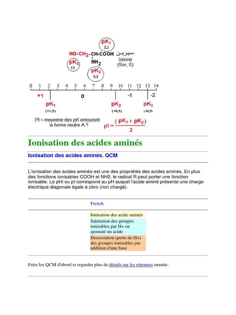 Calcul du point isoélectrique des acides aminés | PDF | Acide aminé | Ph