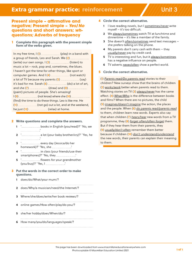 A1PLUS U3 Extra Grammar Practice Reinforcement | PDF | Linguistics ...