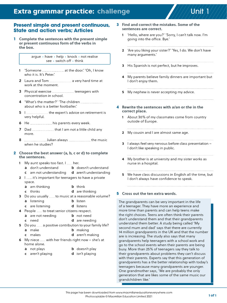 Extra Grammar Practice Exercises | PDF | Grandparent