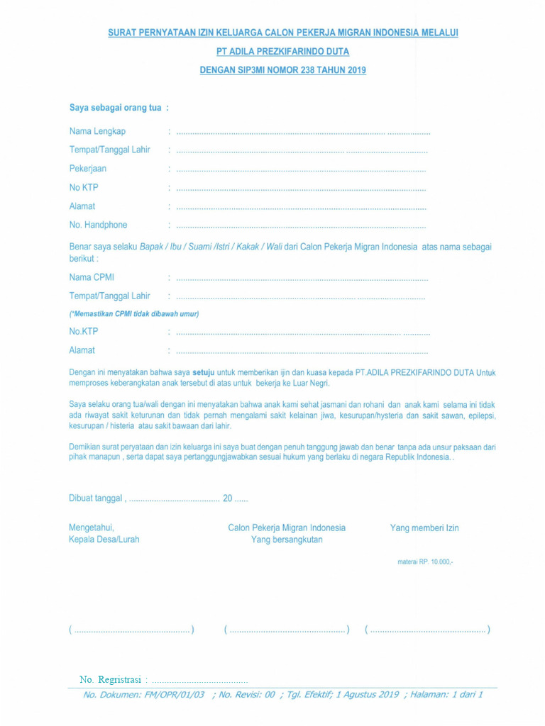 Surat Izin Keluarga | PDF