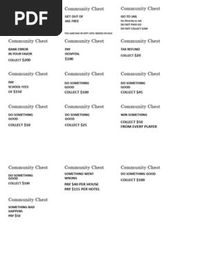 Monopoly Chance & Community Chest Cards Template
