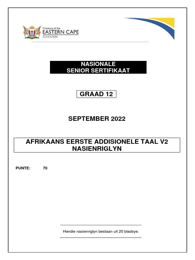 Afrikaans Fal P2 Memo Sept 2022 Pdf