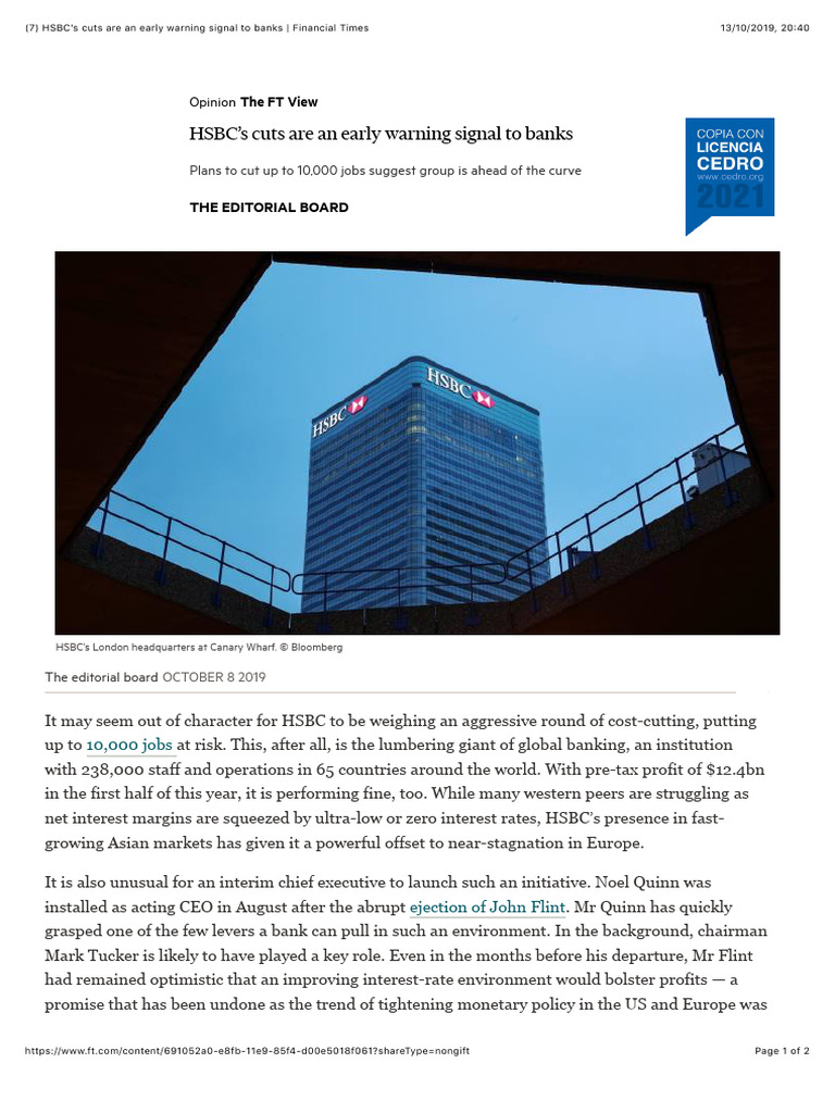 3 Hsbc S Cuts Are An Early Warning Signal To Banks Financial Times