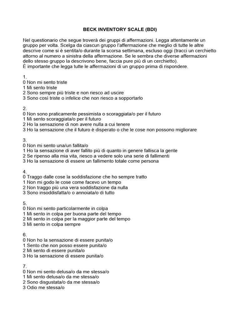 Beck Depression Inventory Guide | PDF