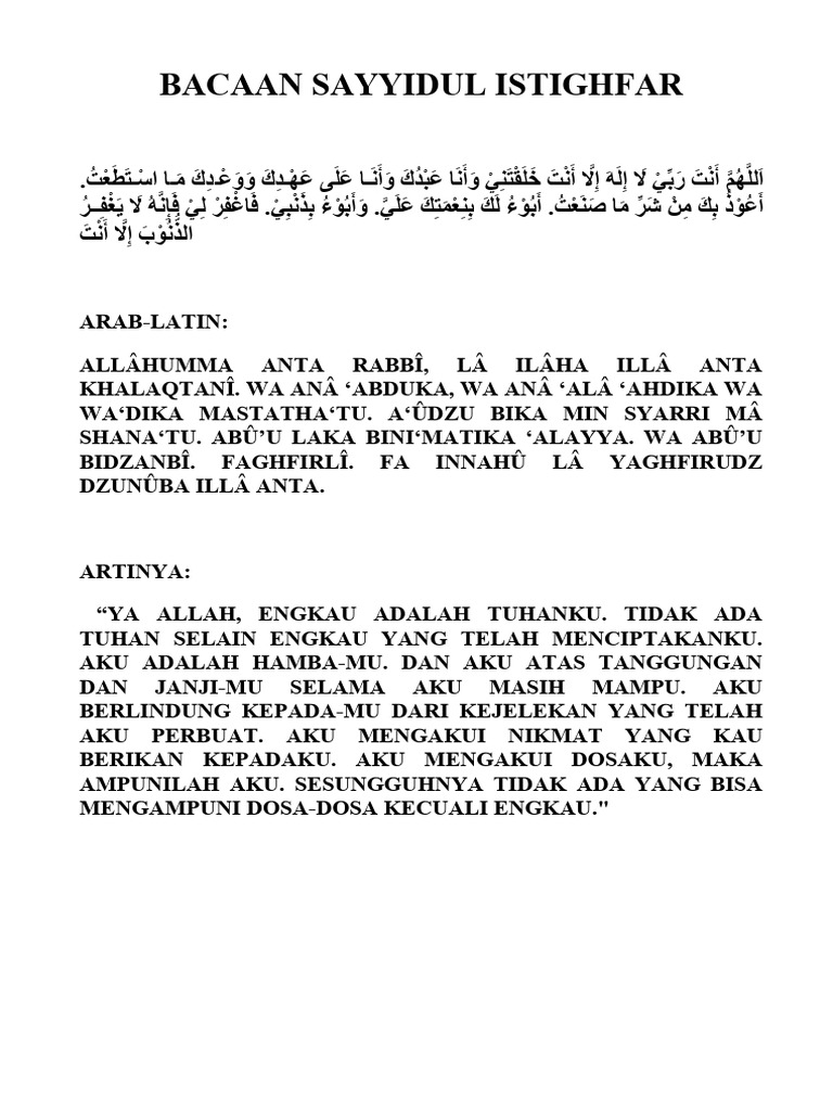 Bacaan Sayyidul Istighfar Pdf