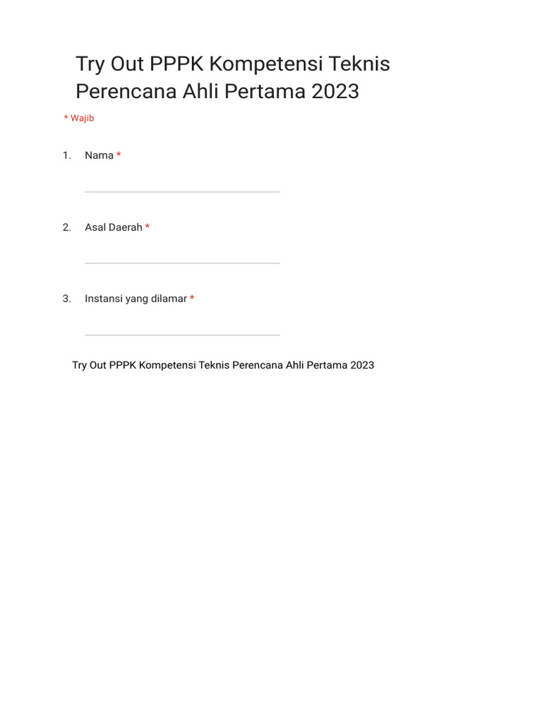 Soal Try Out PPPK Kompetensi Teknis Perencana Ahli Pertama 2023 | PDF