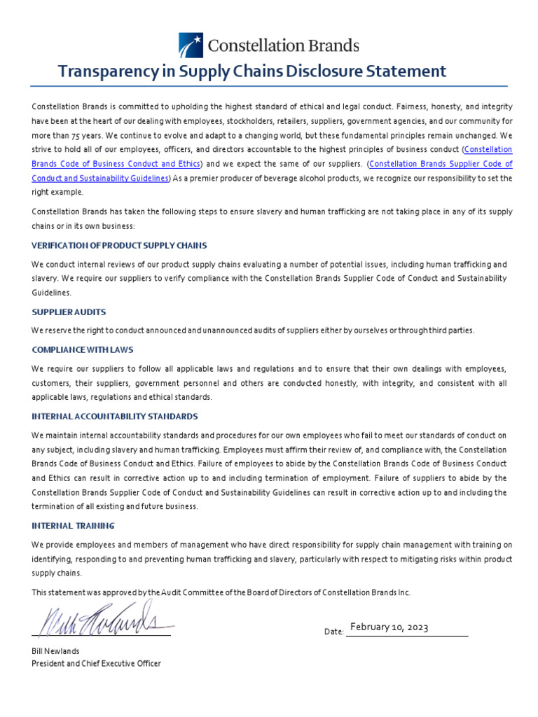 Transparency in Supply Chains Disclosure Statement 2023 Final PDF Business Ethics