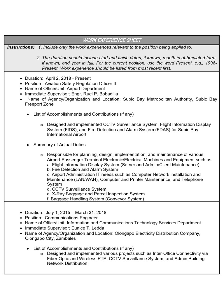 Work experience sheet bobby pdf computer network voice over ip