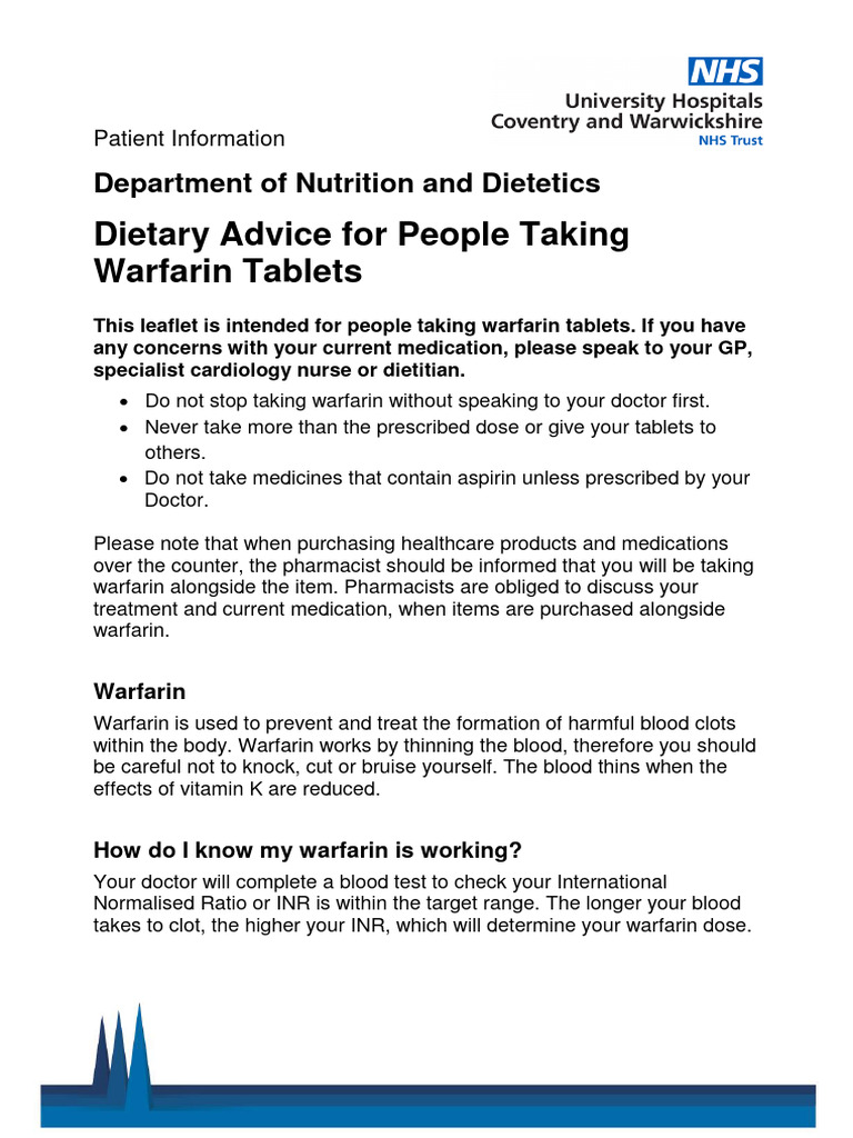 Dietary Advice For People Taking Warfarin Tablets PDF Vegetables