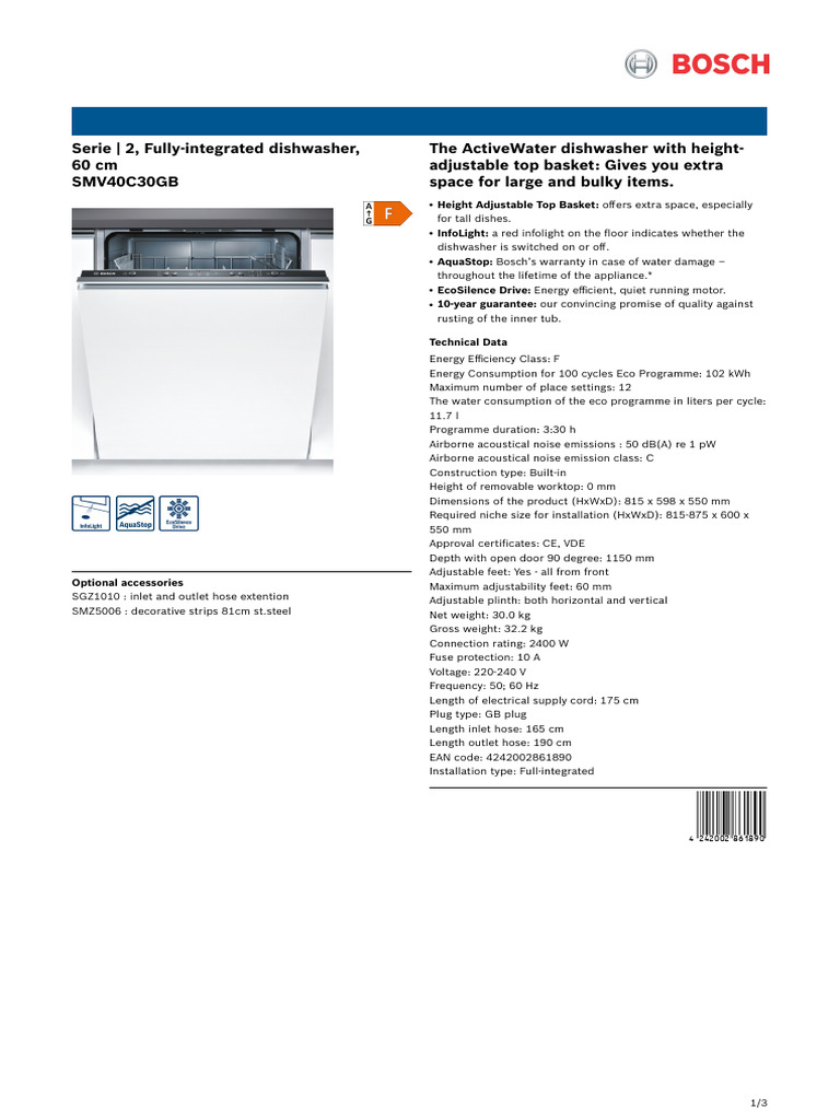 SMV40C30GB PDF Dishwasher Equipment