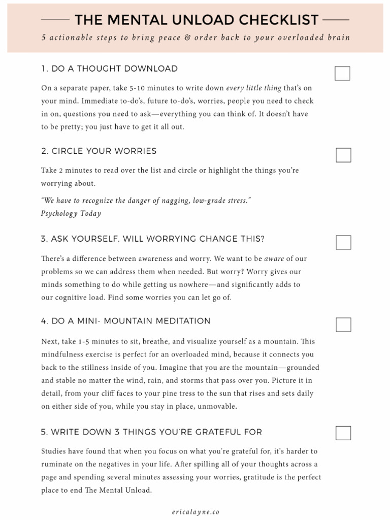 The Mental Unload Checklist 5 23 | PDF