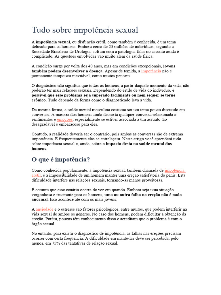 Tudo sobre impotência sexual | PDF | Disfunção erétil | Relação sexual