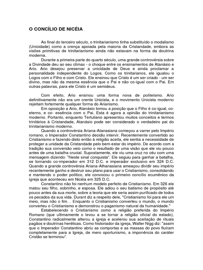 O Concílio de Nicéia | PDF | Religião e Espiritualidade