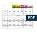 Timetable Monday To Saturday in Colour