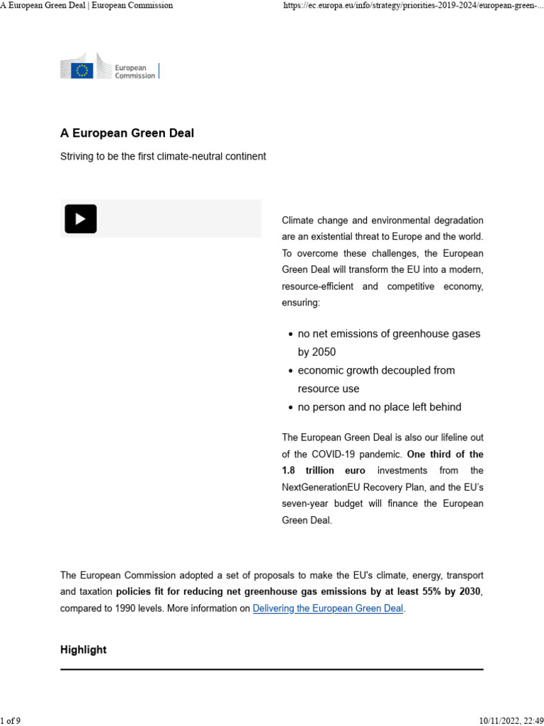 European Green Deal Overview | PDF | Low Carbon Economy | European Union