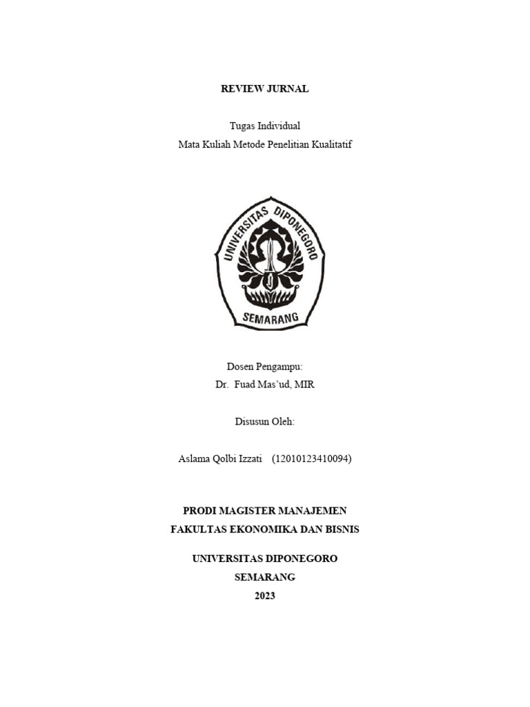TUGAS PROYEK RISET KUALITATIF Template Review Jurnal | PDF